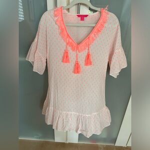 NWOT Lilly Pulitzer Kipper Cover-up Minidress Tangelo Neon Clip Tassels